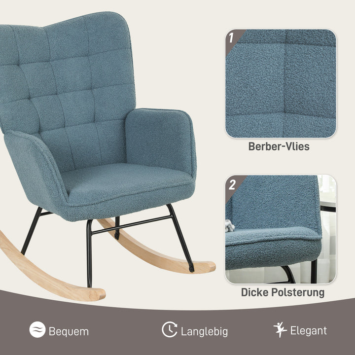 Gyngestol, ergonomisk form, base af ægte træ, op til 120 kg, lyseblå