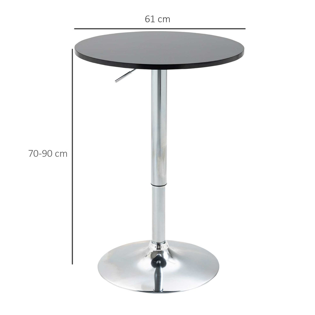 Moderne rundt barbord, spisebord med 360° drejelig base, højdejusterbart bistrobord, ståbord, køkkenbord, stål, sort, Ø61 x 70-90 cm