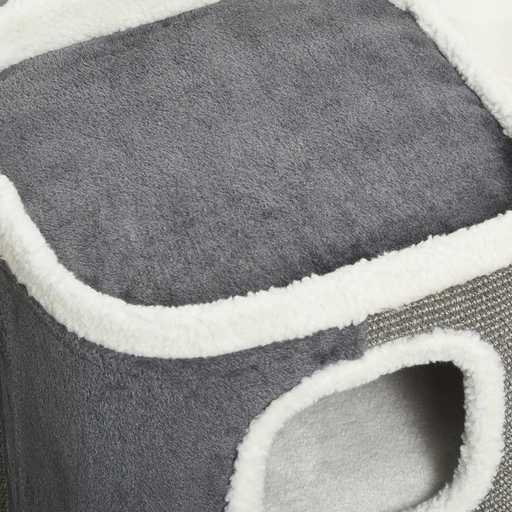 Kradsetræ til katte, kradsetræ til katte, 3 niveauer, klatretræ til katte, kattemøbler, spånplade, fløjlsagtig polyester, sisal, grå+hvid, 40 x 40 x 74 cm