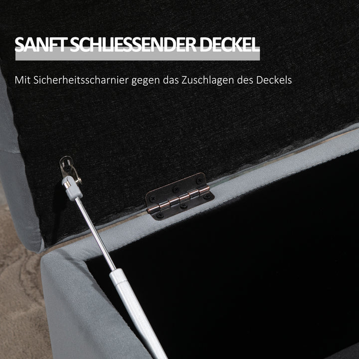 3-Delt opbevaringssæt, 2 x puffer, polstret kommode, fodskammel, opbevaringsboks, fodstøtte, lasteevne op til 130 kg, mikrofiberstof, skum, 75 x 40 x 42 cm, lysegrå