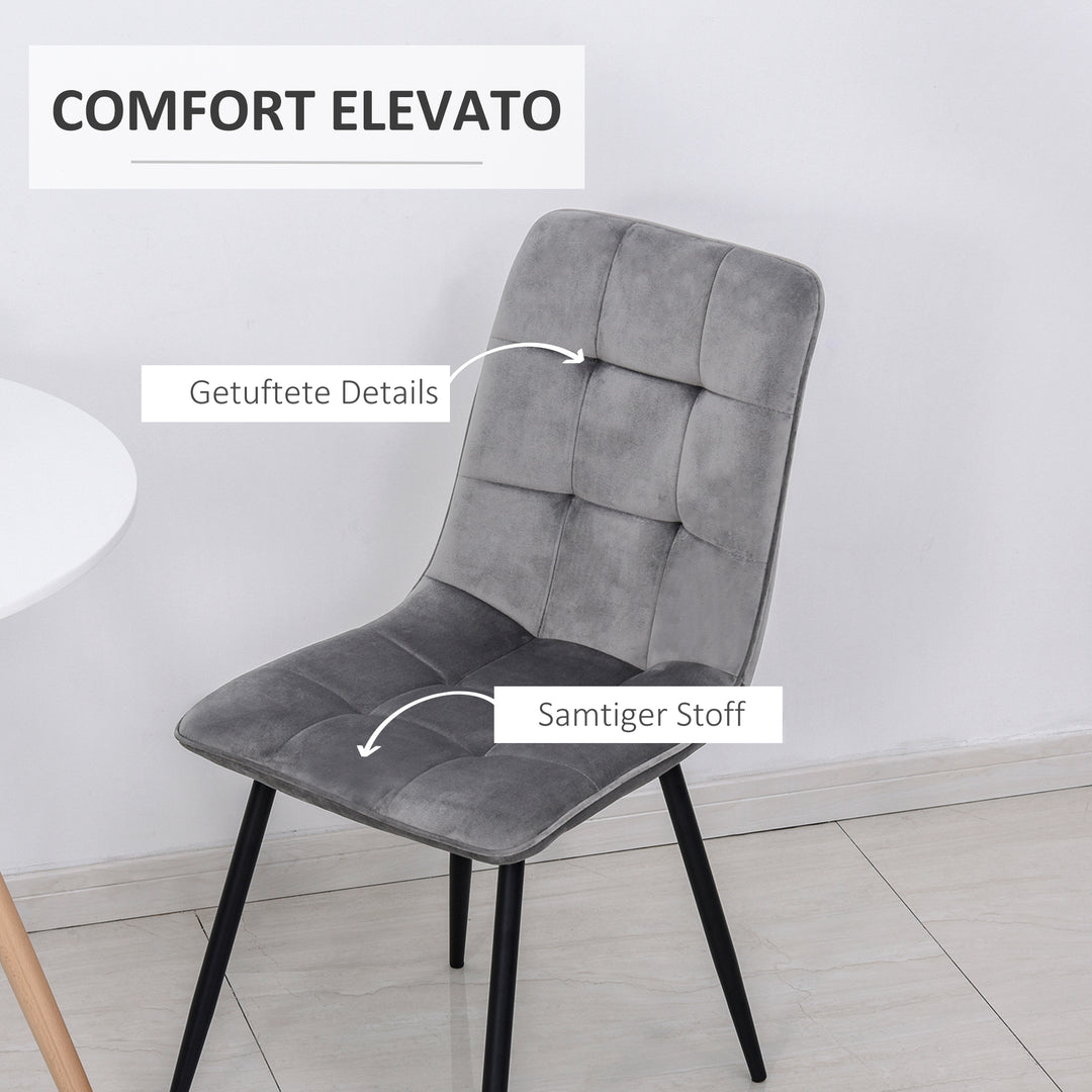 Sæt med 2 spisestole polstrede køkkenstole med fløjlslook spisebord fløjl metal grå+sort 45 x 63 x 90 cm