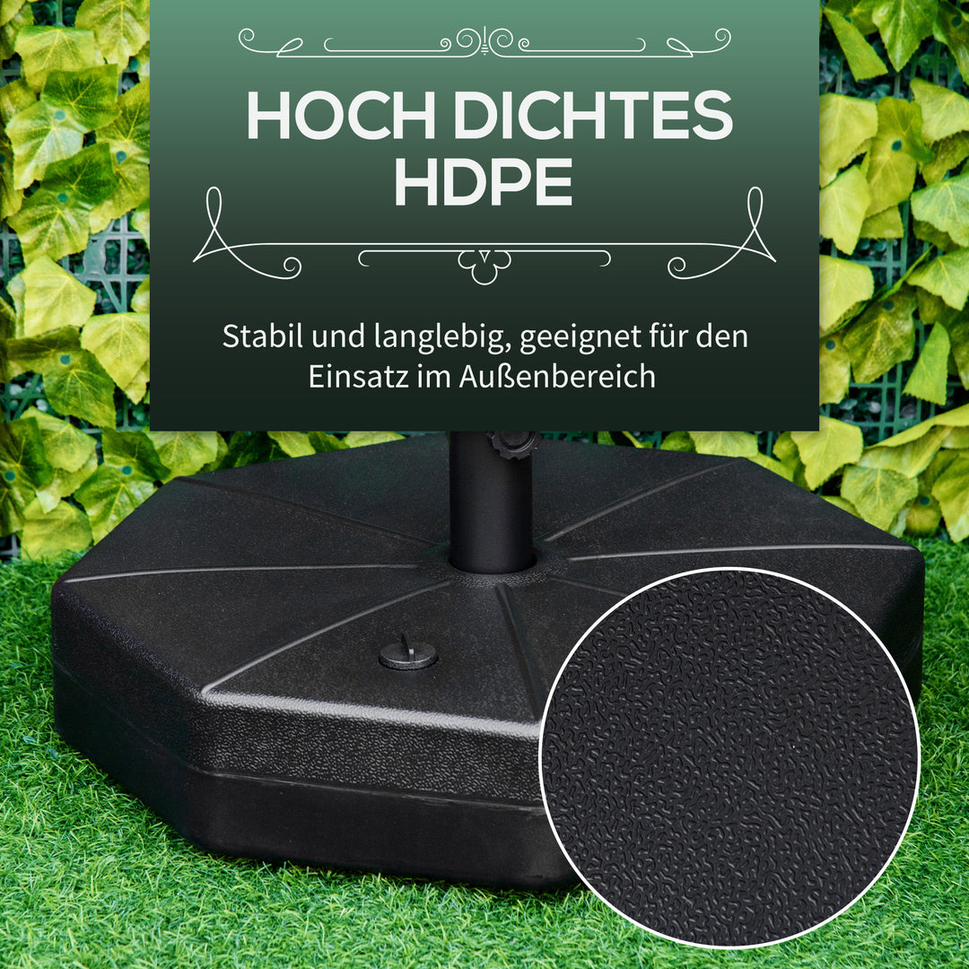Parasolfod, fyldbar op til 40 kg, ottekantet, paraplyholder, paraplyvægt, stativ til parasoller med 38/48 mm rørdiameter, til altan, terrasse, have, sort