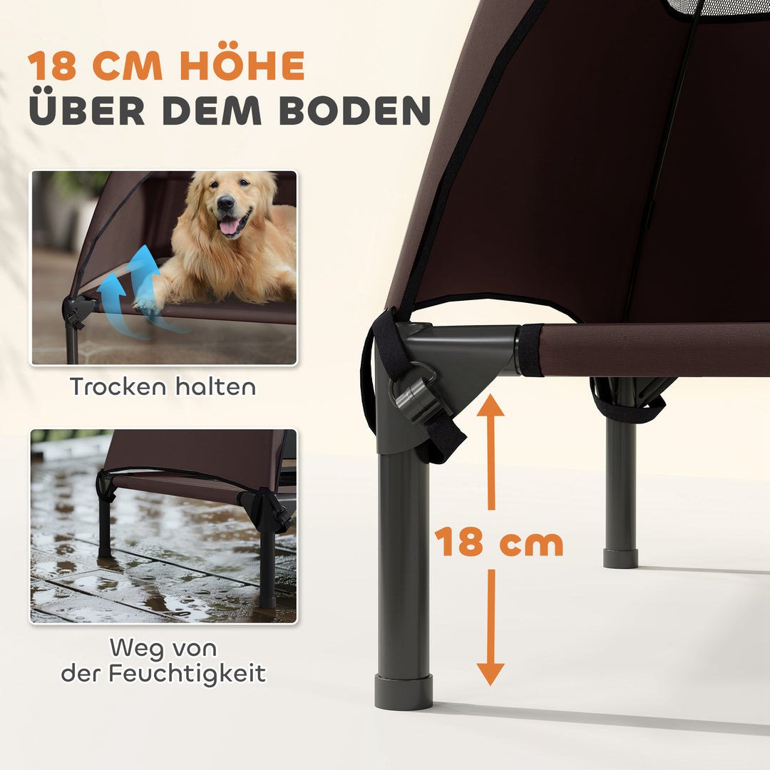 Udendørs hundeseng med tag, hævet hundeseng til store hunde, 106 x 76 x 99 cm, kaffe