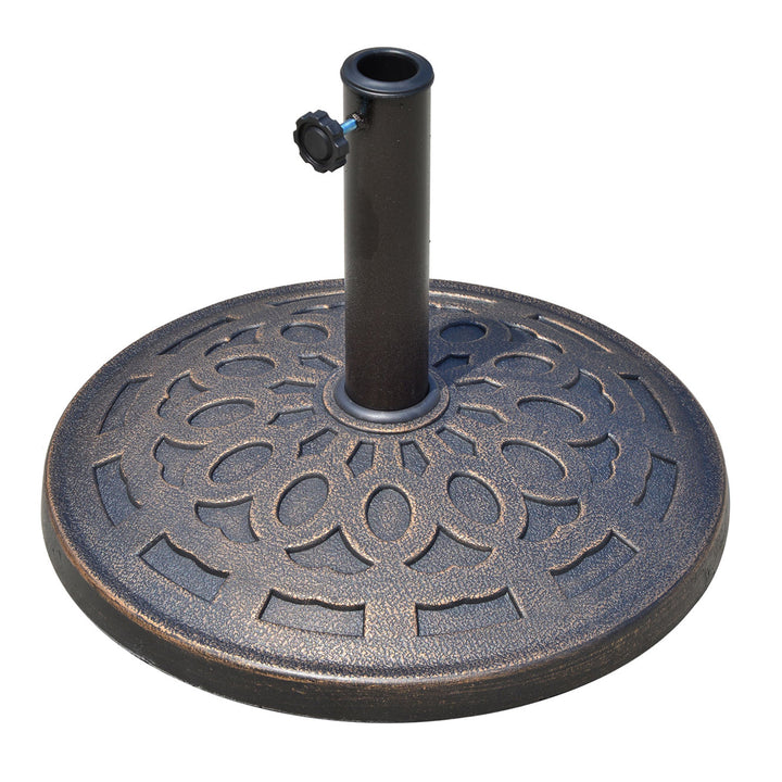 Parasolfod i harpiks, 14 kg, med håndtag, rund parasolholder, til parasoller med 38 mm/48 mm stangdiameter, til altan, terrasse, have, bronze