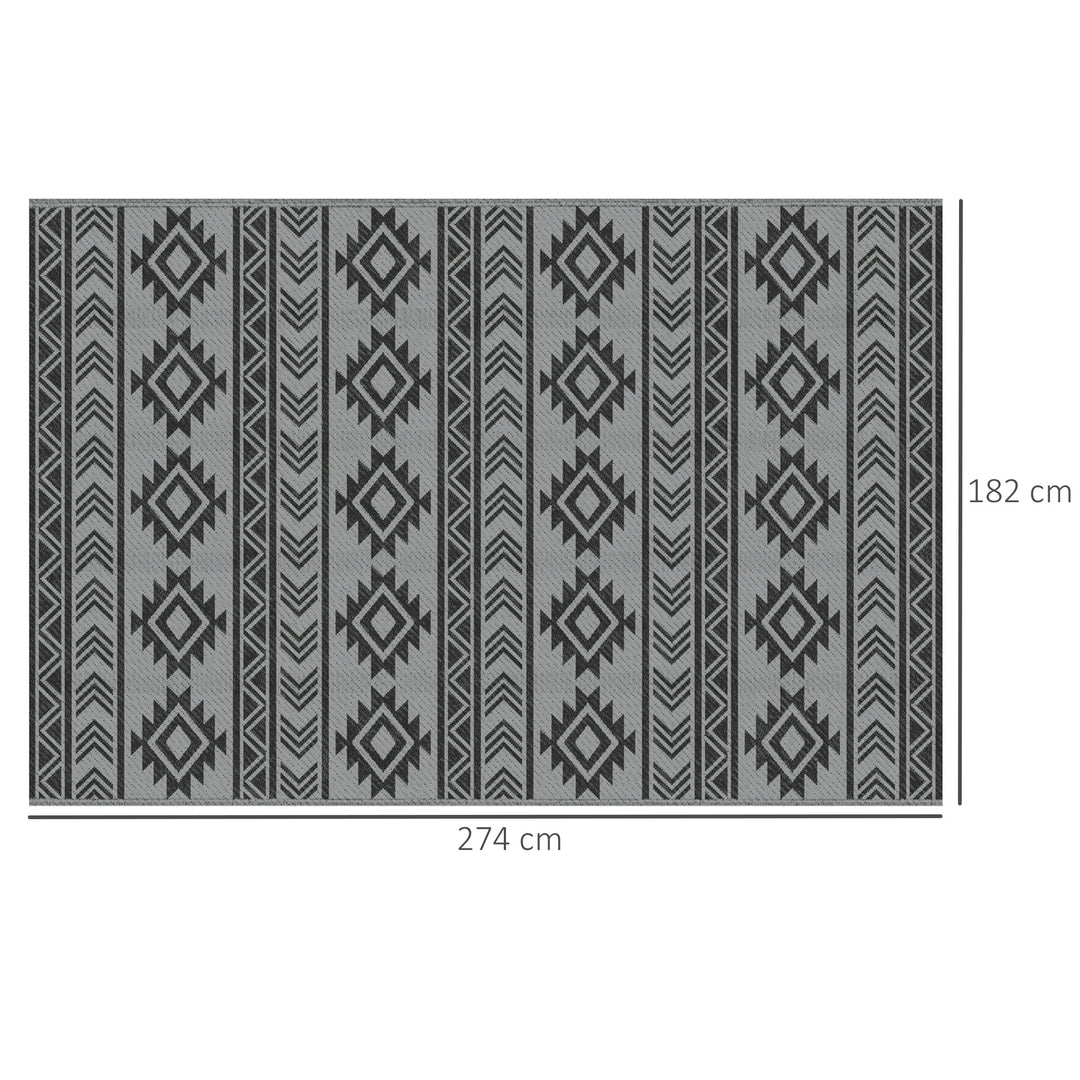 Udendørstæppe, vandtæt, dobbeltsidet design, syntetisk fiber af høj kvalitet, sort+grå, 182 x 274 cm