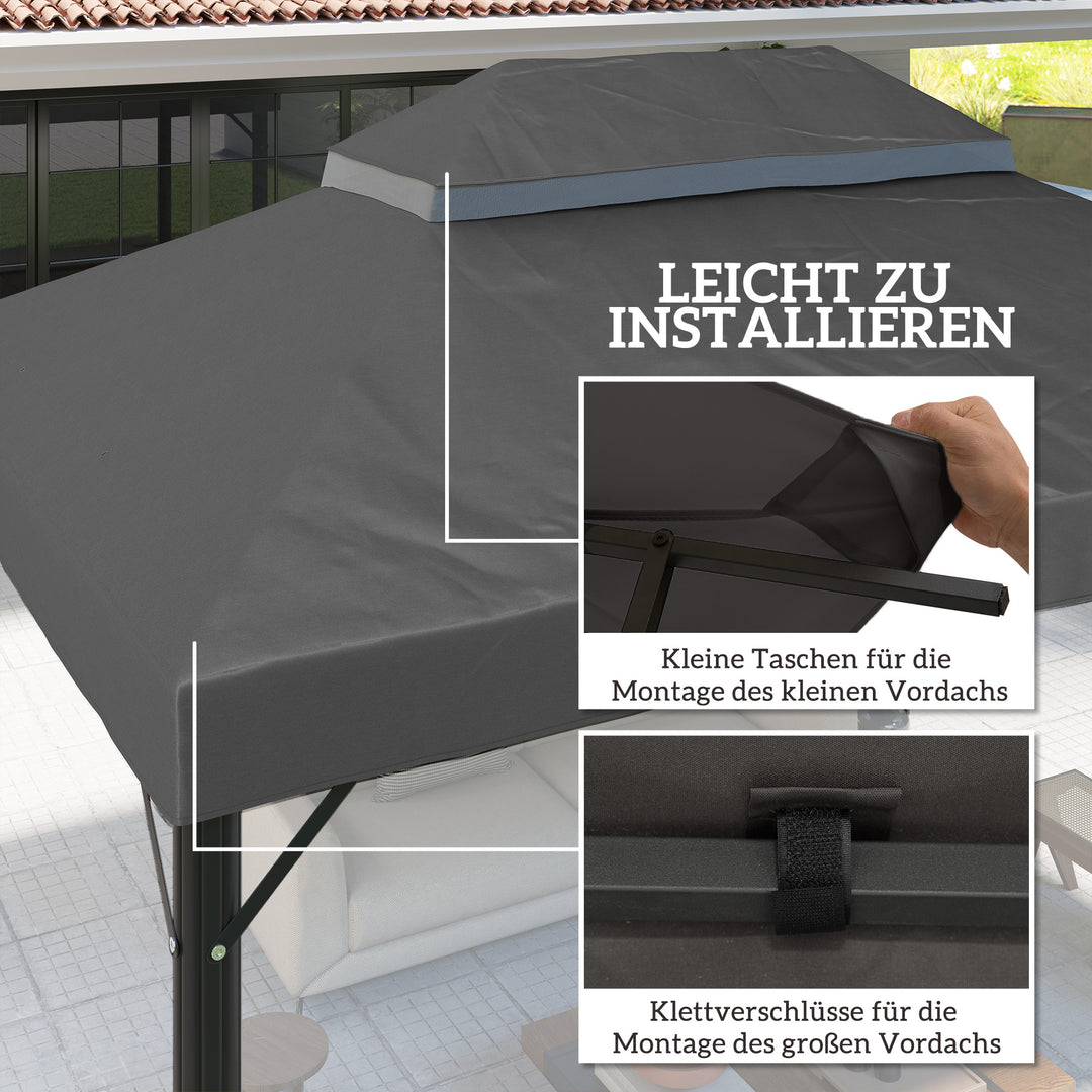 Pavillon-udskiftningstag, 3 x 4 m, udskiftningspresenning med drænhuller, polyester, solbeskyttelse, UPF30+, mørkegrå