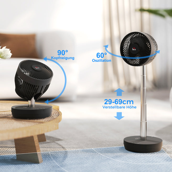 Ventilator, klimaanlæg med genopladeligt batteri, fjernbetjening, justerbar, sort