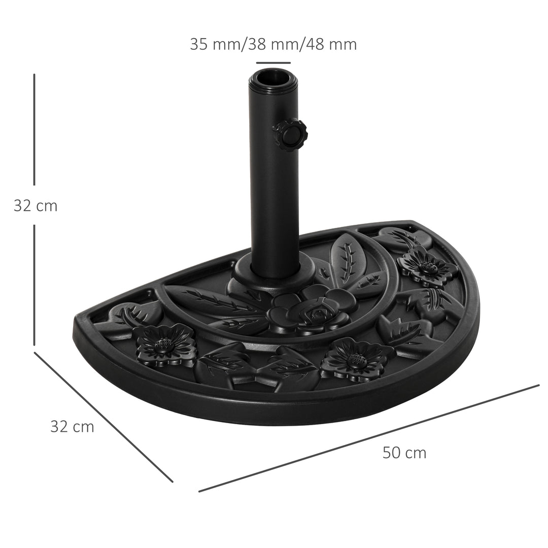 Parasolfod, halvrund, 9 kg, blomsterdesign, HDPE/cement, til parasolstænger Ø35/38/48 mm