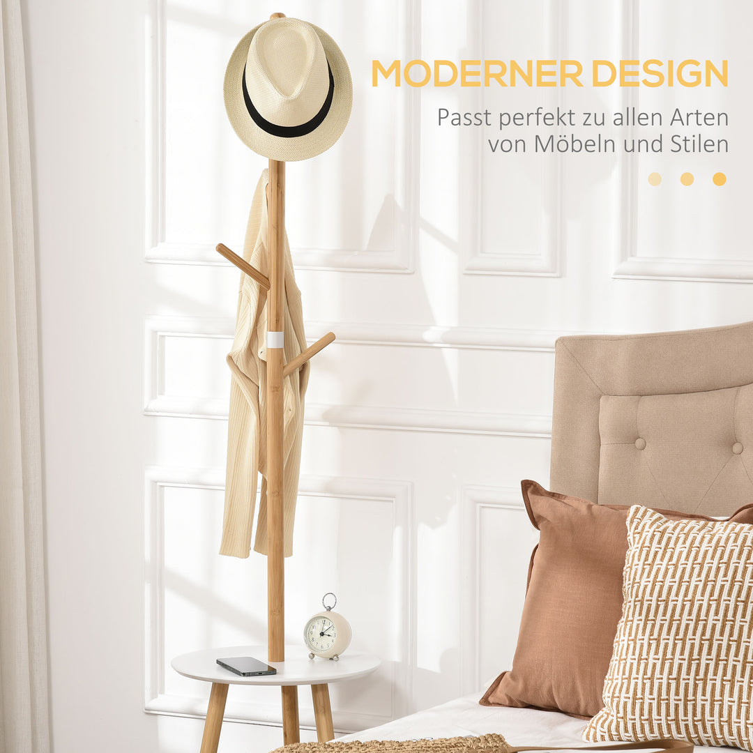 Knagerække med sidebord i skandinavisk design, 5 knagerækker, 39,5 cm x 39,5 cm x 171 cm, natur + hvid