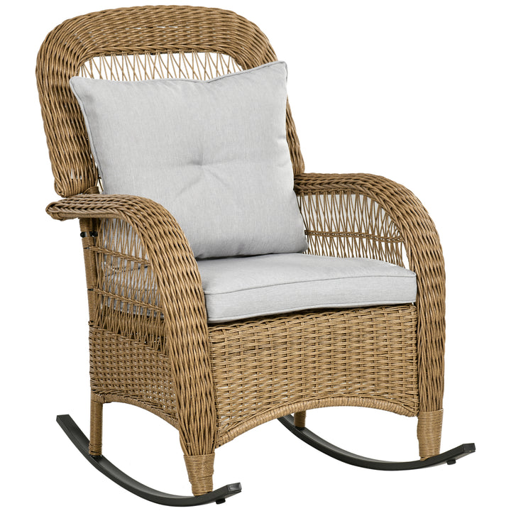 Gyngestol i bohemestil, PE-rattan, gyngestol i rattan, vaskbare hyndebetræk, natur + lysegrå