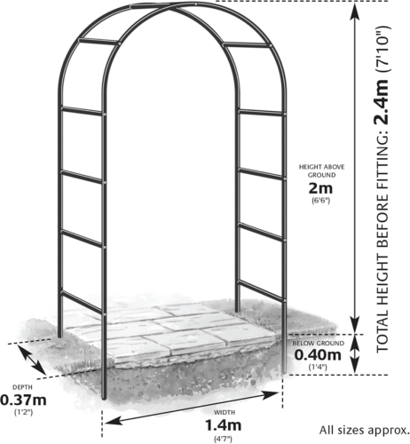 7,9 fod (ca. 2,4 m) høj havebue, espalier, buet ballonbue, klatreplante, metalrørsbue