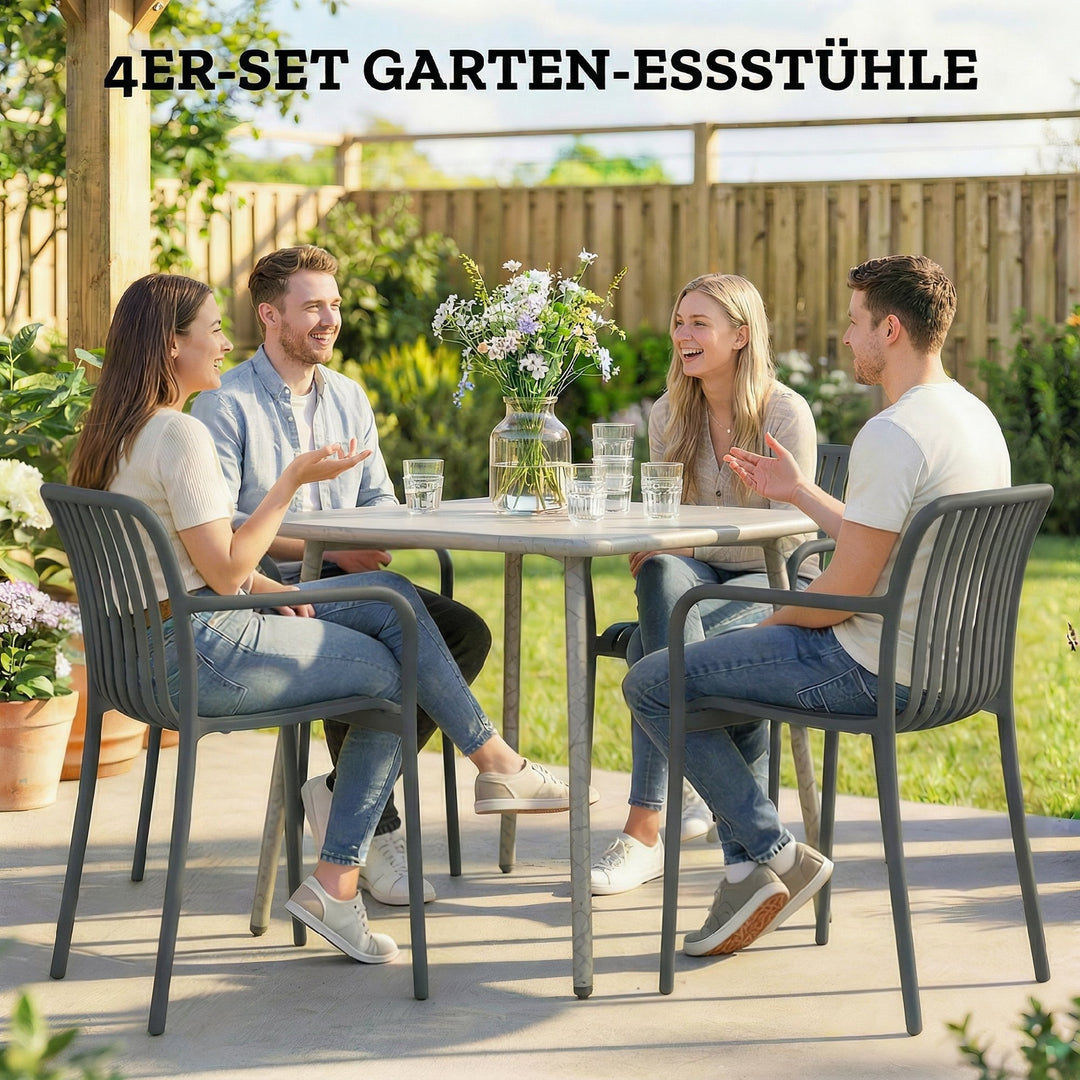 Sæt med 4 stabelbare havestole med lameller, ergonomiske, mørkegrå