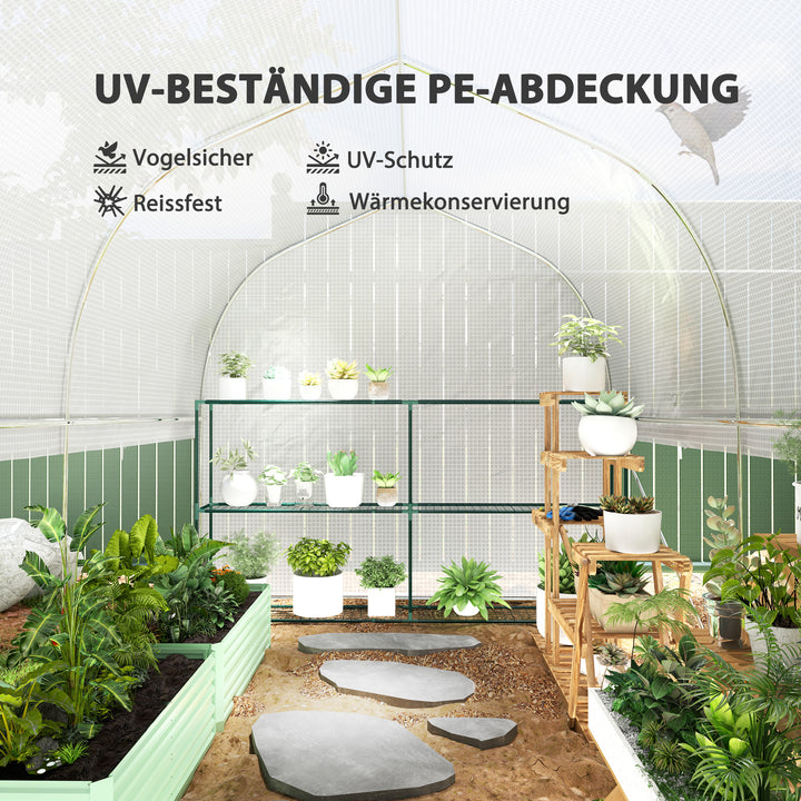 3 X 2 x 2 m polytunnel drivhus med oprullbare sidevægge, uv-bestandigt plastikdæksel og stålramme, hvid