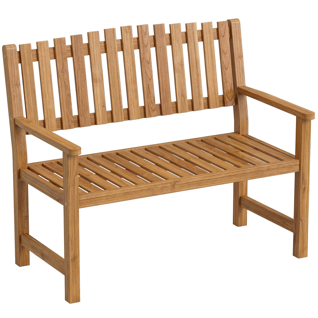 2-personers havebænk, vejrbestandig træbænk med lameller og armlæn, træbænk, bæreevne op til 320 kg, 112 x 64 x 92 cm, naturtræ