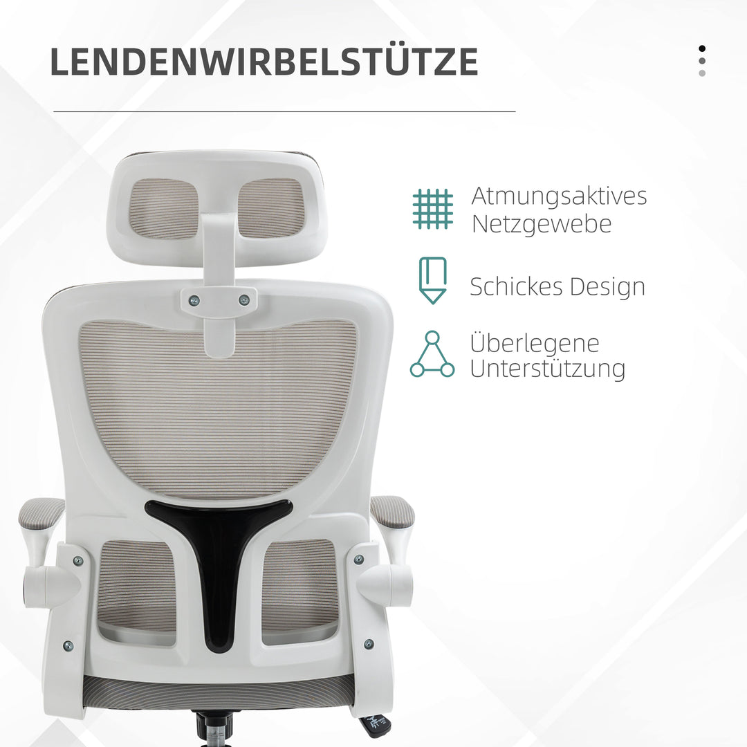 Kontorstol, højdejusterbar, ryglæn med justerbar justering, justerbar nakkestøtte, op til 120 kg, 60 x 59 x 114-122 cm, grå
