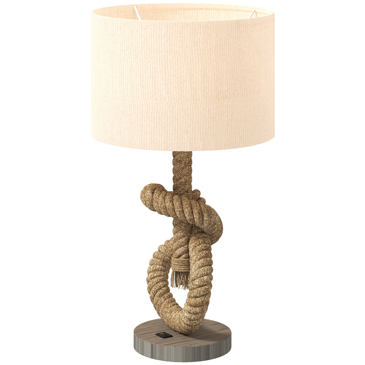 Nautisk bordlampe med usb-opladeport, varm, rebdekoration, 30x30x55 cm