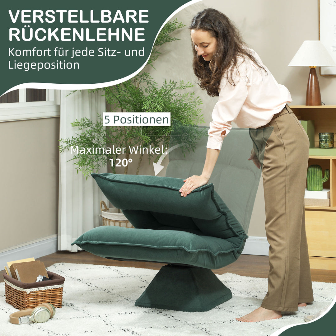 Gulvstol med 5-vejs justerbar ryglæn, drejelig, moderne polstret stol, grøn