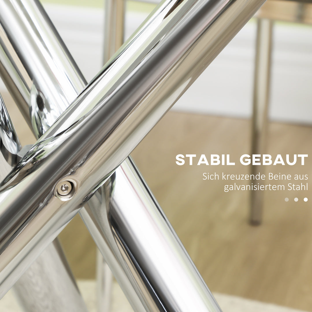 Spisebord, rund hærdet glasplade, kantløs design, til 2-4 personer, stålben, 80 x 80 x 74 cm