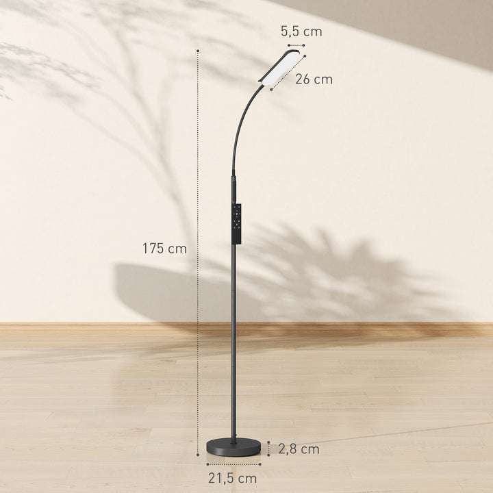LED-gulvlampe, dæmpbar, med fjernbetjening, 360° svanehals, sort