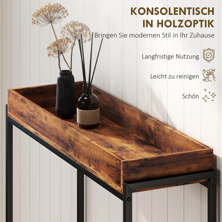 Entrebord, smalt konsolbord, metal, spånplade, rustik brun
