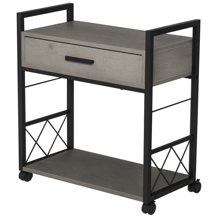 Sidebord serveringsvogn med hjul køkkenvogn sofabord med skuffe opbevaring skænk flytbar grå spånplade 60 x 30 x 65 cm