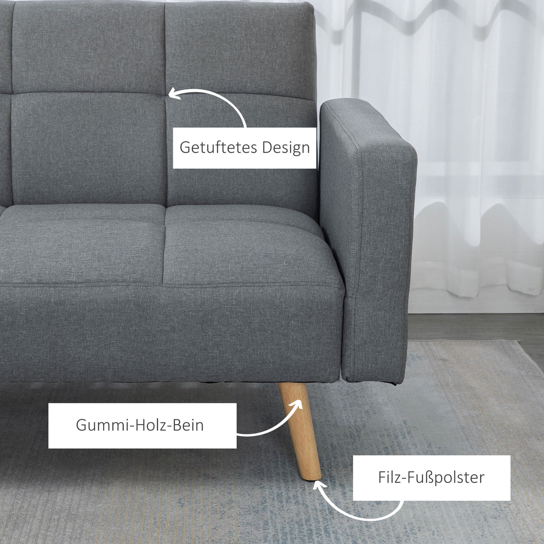 2 I 1 sovesofa 205 x 88 cm sofa med sengefunktion, sofa med siddehynde, hørlook grå