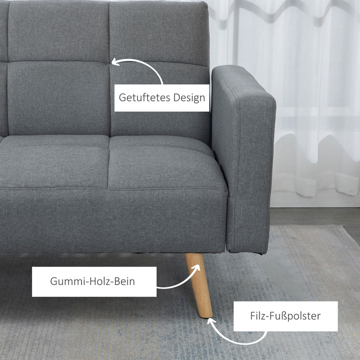 2 I 1 sovesofa 205 x 88 cm sofa med sengefunktion, sofa med siddehynde, hørlook grå
