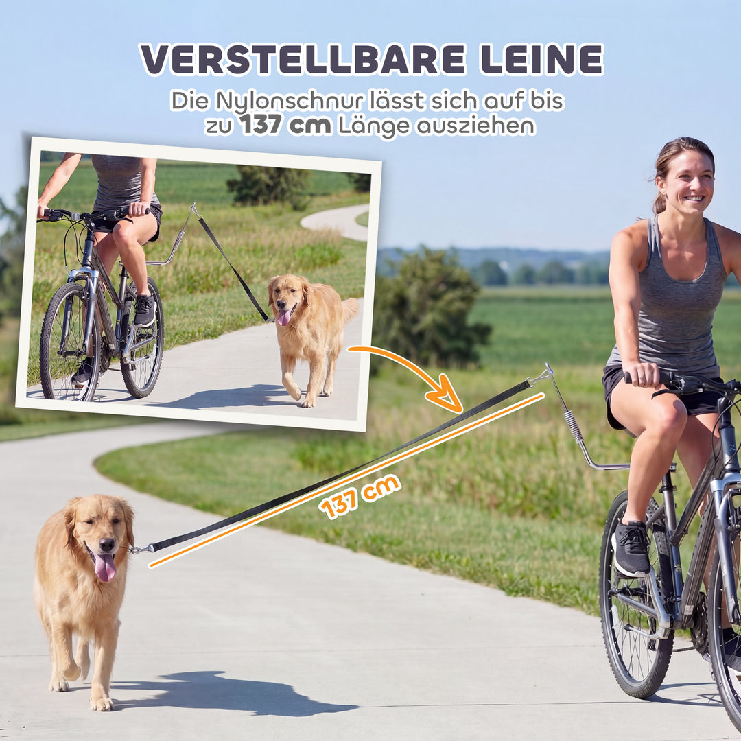 Hundesnor til cykel med støddæmpere, justerbar rem, aftagelig hurtigspænde til træning og jogging, sølv og sort.