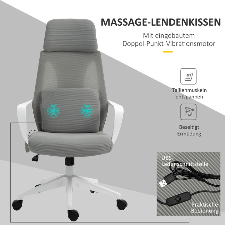 Kontorstol, højdejusterbar drejestol, massagestol, ergonomisk lederstol med massagefunktion, spillestol, nylon, grå, 62 x 60 x 114-122 cm