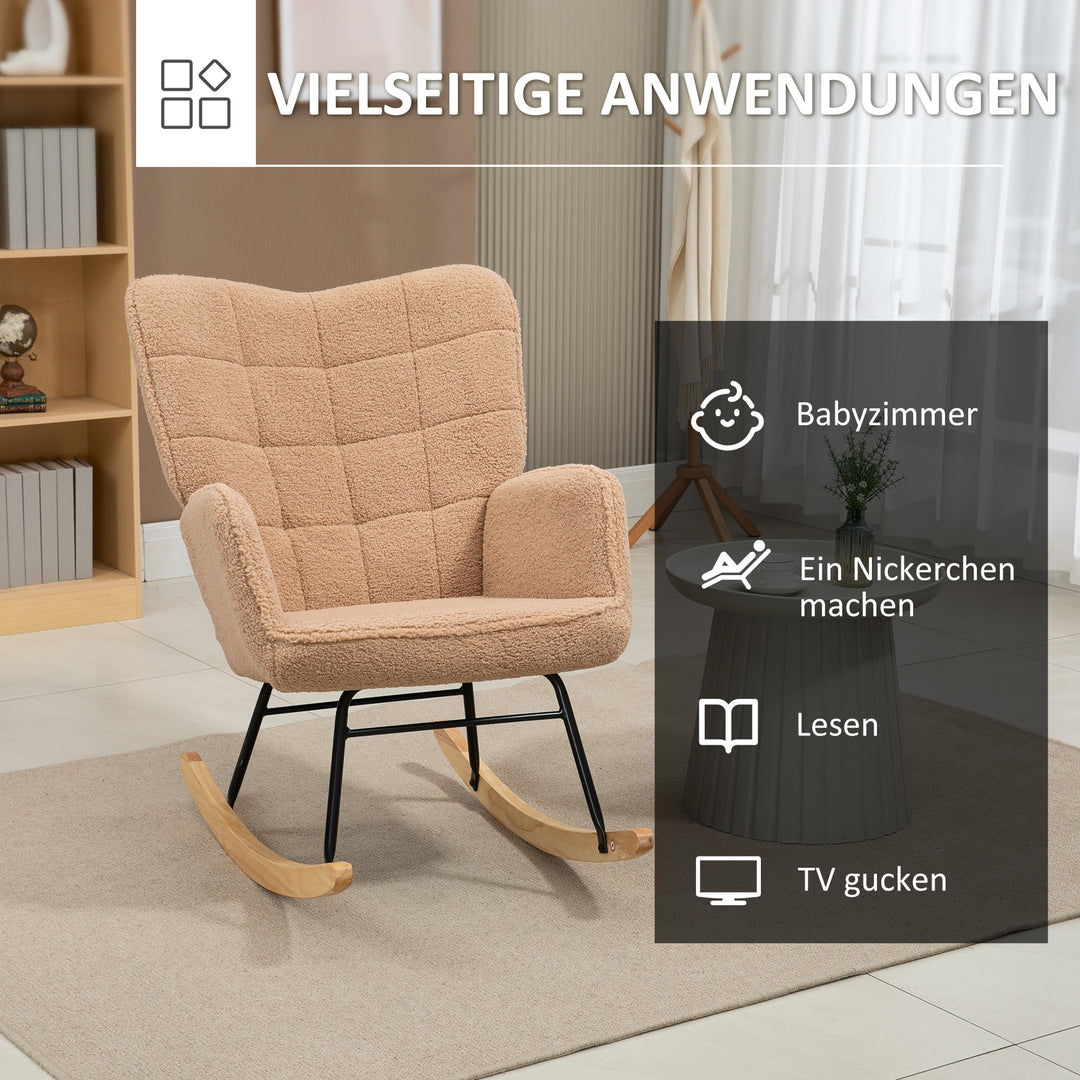 Retro gyngestol, massivt træ, lænestol, afslappende lænestol, 98 cm x 71 cm x 101 cm, brun