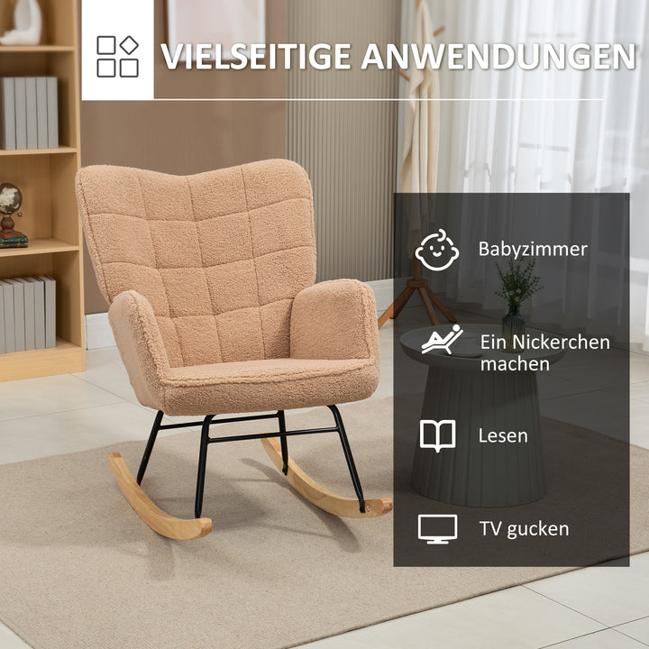 Retro gyngestol, massivt træ, lænestol, afslappende lænestol, 98 cm x 71 cm x 101 cm, brun