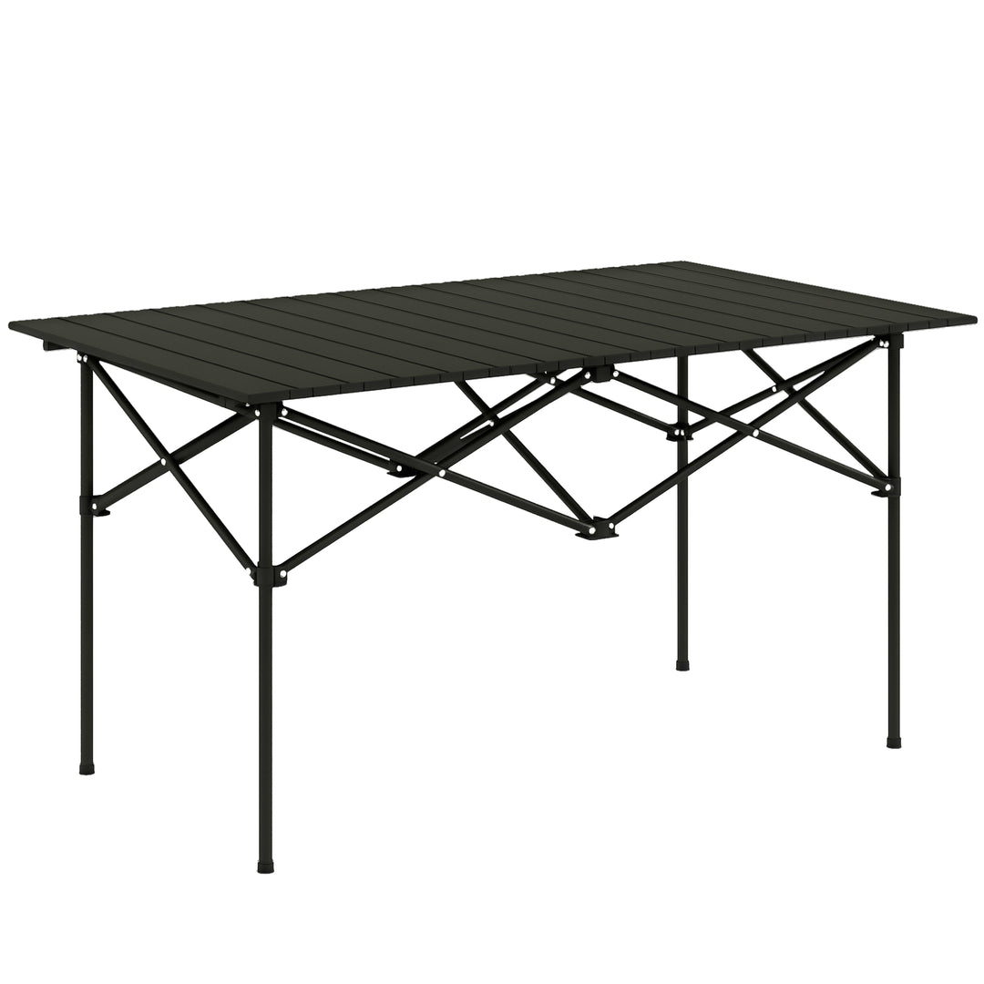 Campingbord klapbord med oprullbar bordplade havebord af aluminium 2 personer 95 x 55cm sort