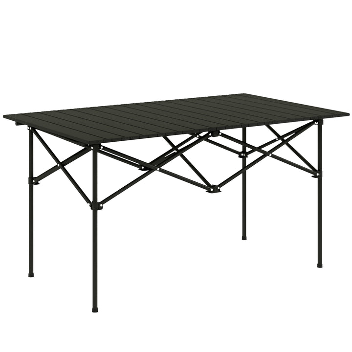 Campingbord klapbord med oprullbar bordplade havebord af aluminium 2 personer 95 x 55cm sort