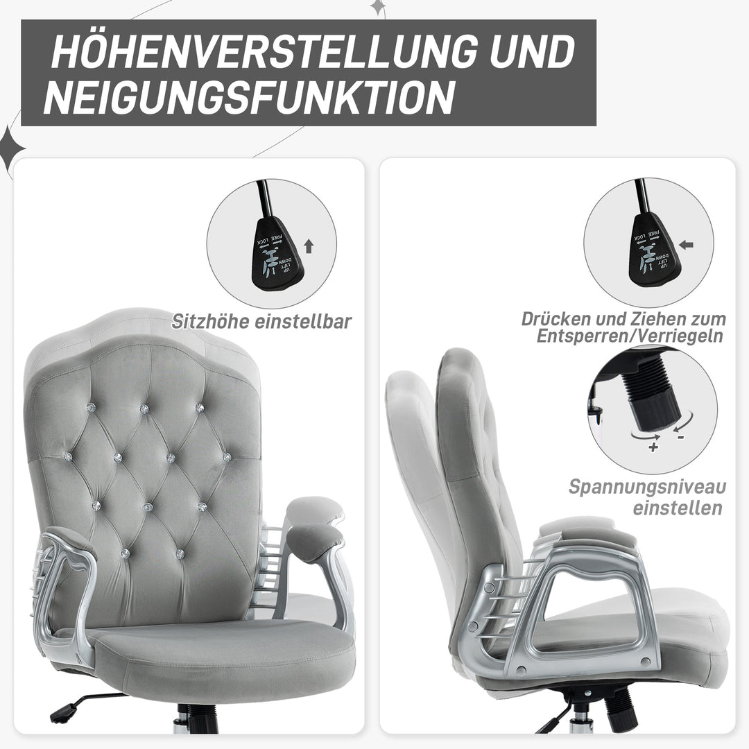 Kontorstol, gyngefunktion, højdejusterbar, fløjlslook, op til 120 kg, lysegrå