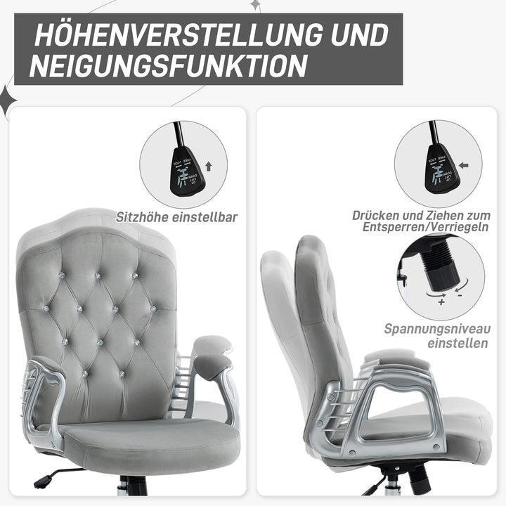 Kontorstol, gyngefunktion, højdejusterbar, fløjlslook, op til 120 kg, lysegrå