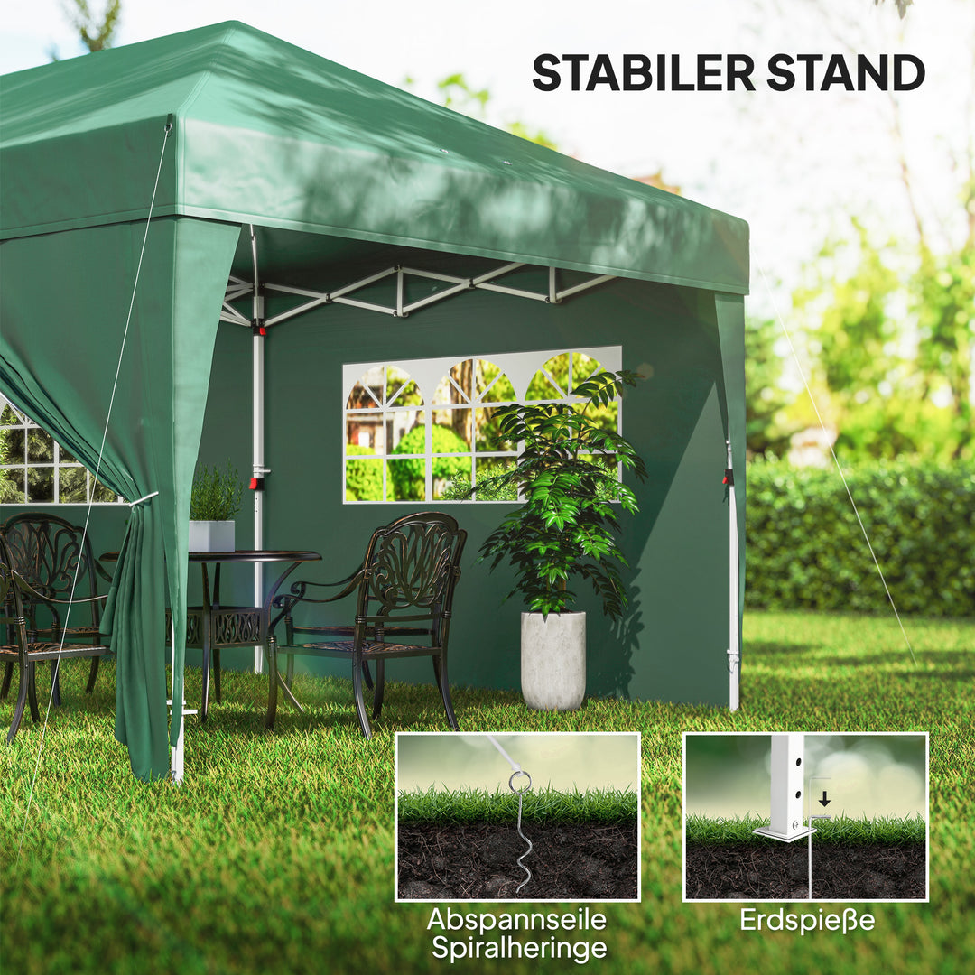 Pavillon ca. 6x3m, robust, vintersikker pop-up-foldepavillon med vindue, lynlåsdør, sidepaneler og UV-beskyttelse
