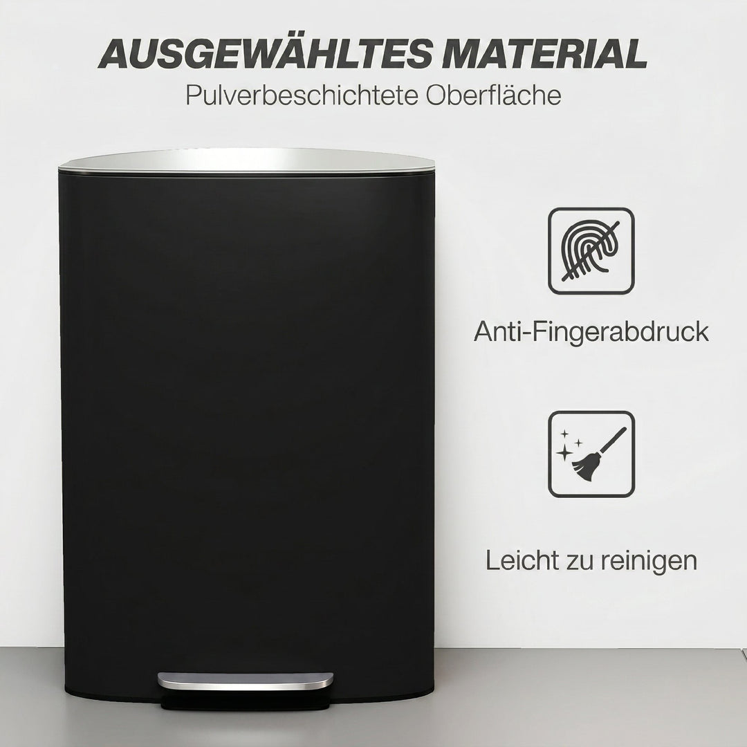Køkkenaffaldsspand, 50 liter, pedalspand med stay-open-funktion, soft-close låg, pedal, sort