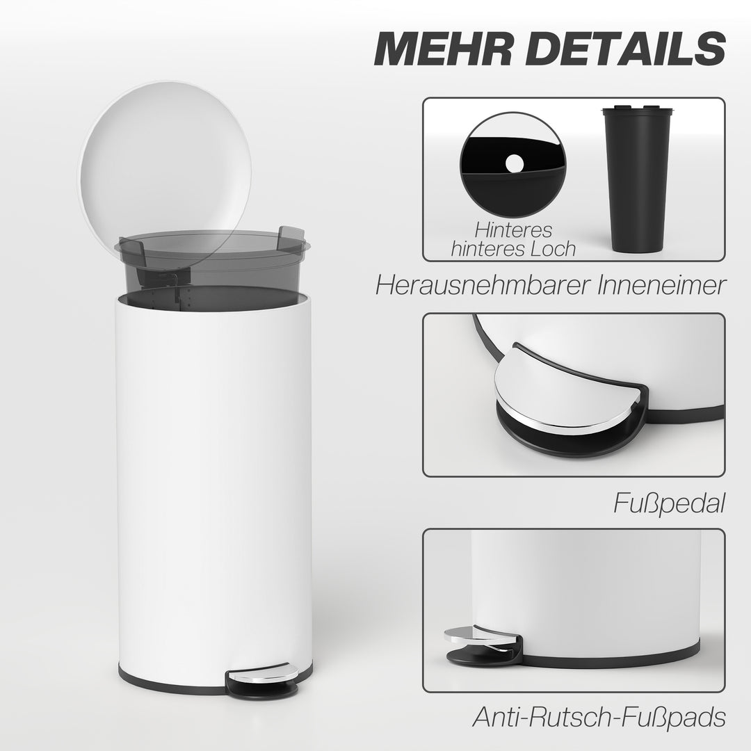 Skraldespand 30l, pedalspand, klik-på-låg, pedal, pletbestandig, cremehvid