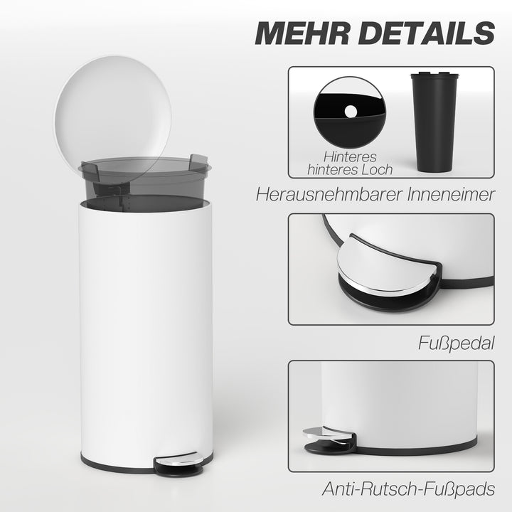 Skraldespand 30l, pedalspand, klik-på-låg, pedal, pletbestandig, cremehvid
