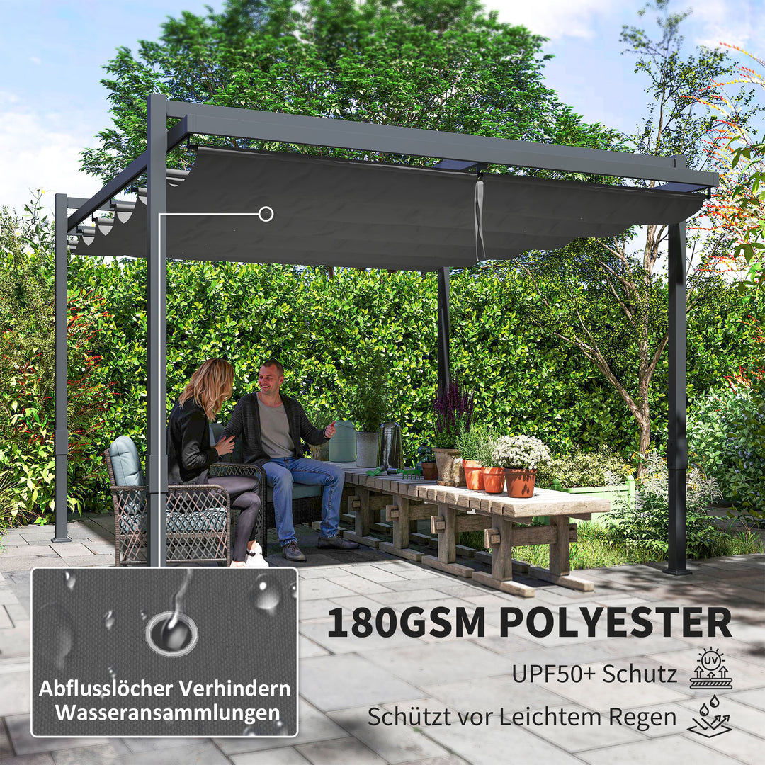 Pergola pavillon ca. 3,5x3m aluminium stabil vinterbestandig solbeskyttelse med justerbart skydetag grå
