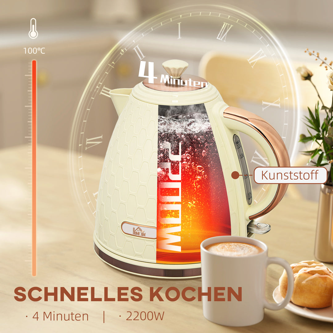Elkedel, 2200W, vindue, filter, hurtig kogning, beige