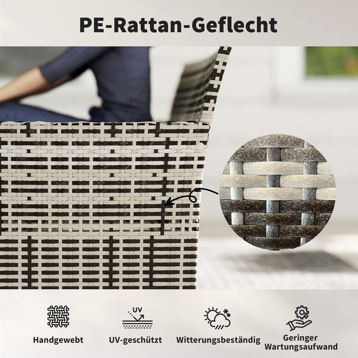 2-personers havesofa i rattan, PE-rattan havesofa med hynder, skridsikre måtter, stålstel, lysegrå