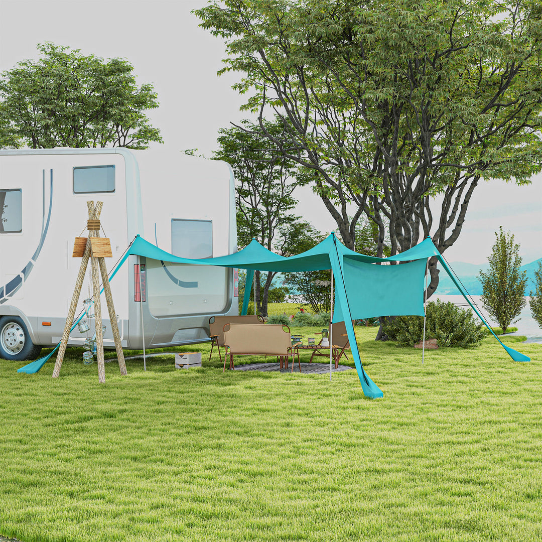 Solsejl, vandtæt, justerbar, let, foldbar, stålstøtter, 3x3x2m, himmelblå