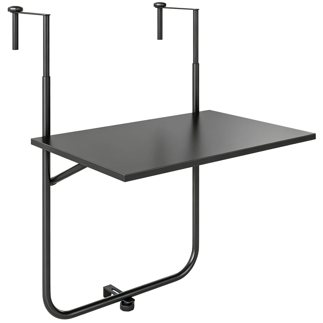 Balkonbord, til gelændere 6-15 cm tykt, justerbart, foldbart, rustfri metal, 62x60x85,5 cm, sort