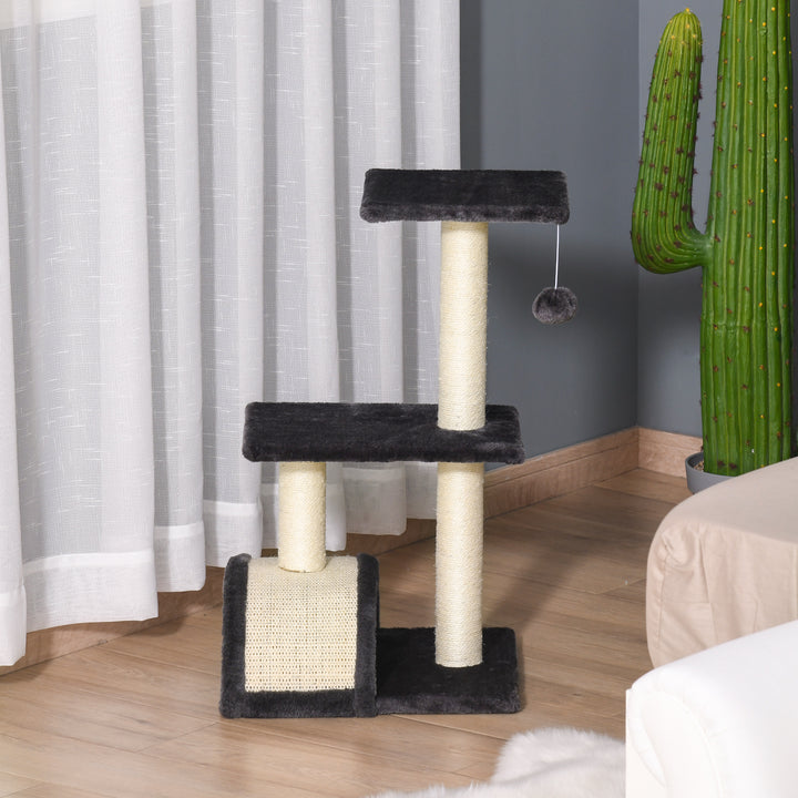 Kradsetræ 72 cm kattetårn med plysbolde, sisalstolper, platform, kradsebræt, kradsetræ i flere niveauer, klatretræ, til mellemstore katte, grå