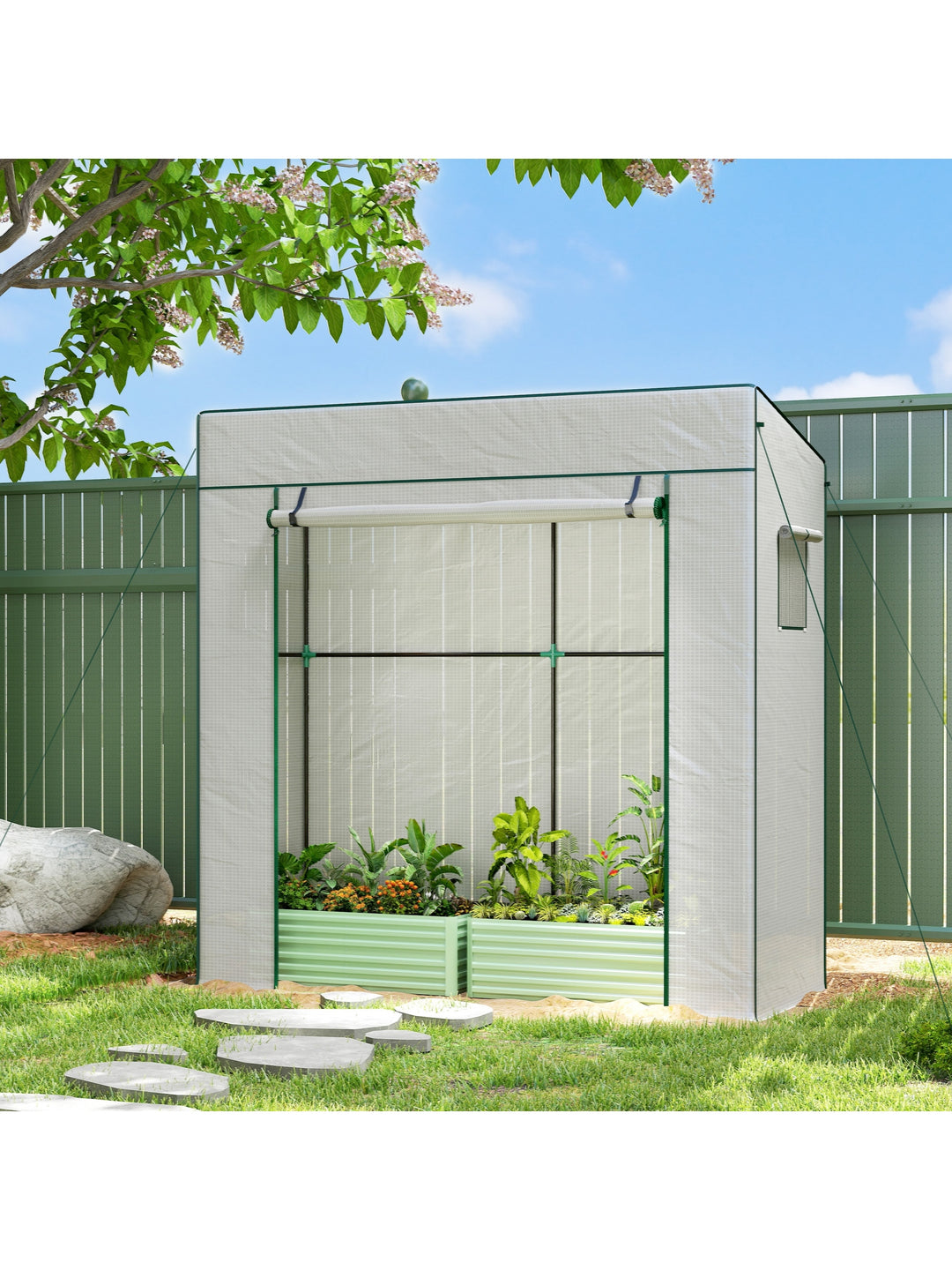 Tomatdrivhus med rulleport og netvindue, 196 x 77 x 197 cm, hvid
