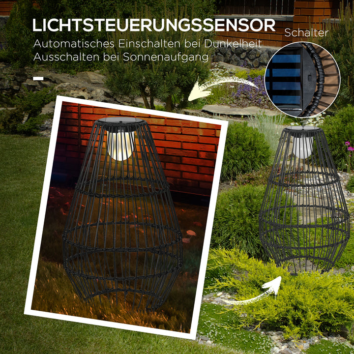 Udendørslampe, havelampe, soldrevet, 8 timers lysningstid, automatisk tænding, rottinglook, 34 x 34 x 56 cm
