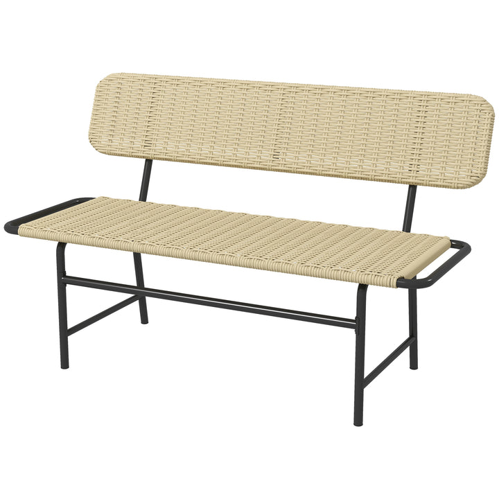 Udendørsbænk til 2 personer, kunstig rattan, rustfri metalramme, 132 x 66 x 80 cm, khaki
