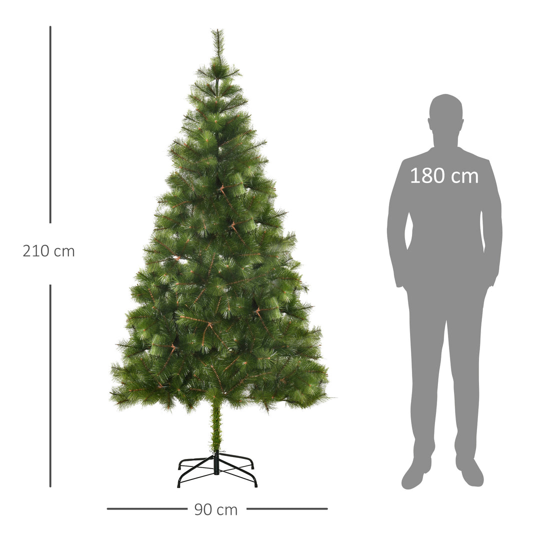 Kunstigt juletræ 210 cm, juletræ til påhæng med 505 spidser og sølvdetaljer, juletræspynt inklusive metalfod til indendørs brug