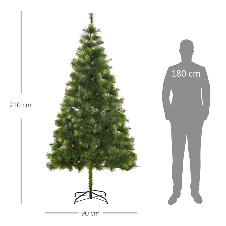 Kunstigt juletræ 210 cm, juletræ til påhæng med 505 spidser og sølvdetaljer, juletræspynt inklusive metalfod til indendørs brug